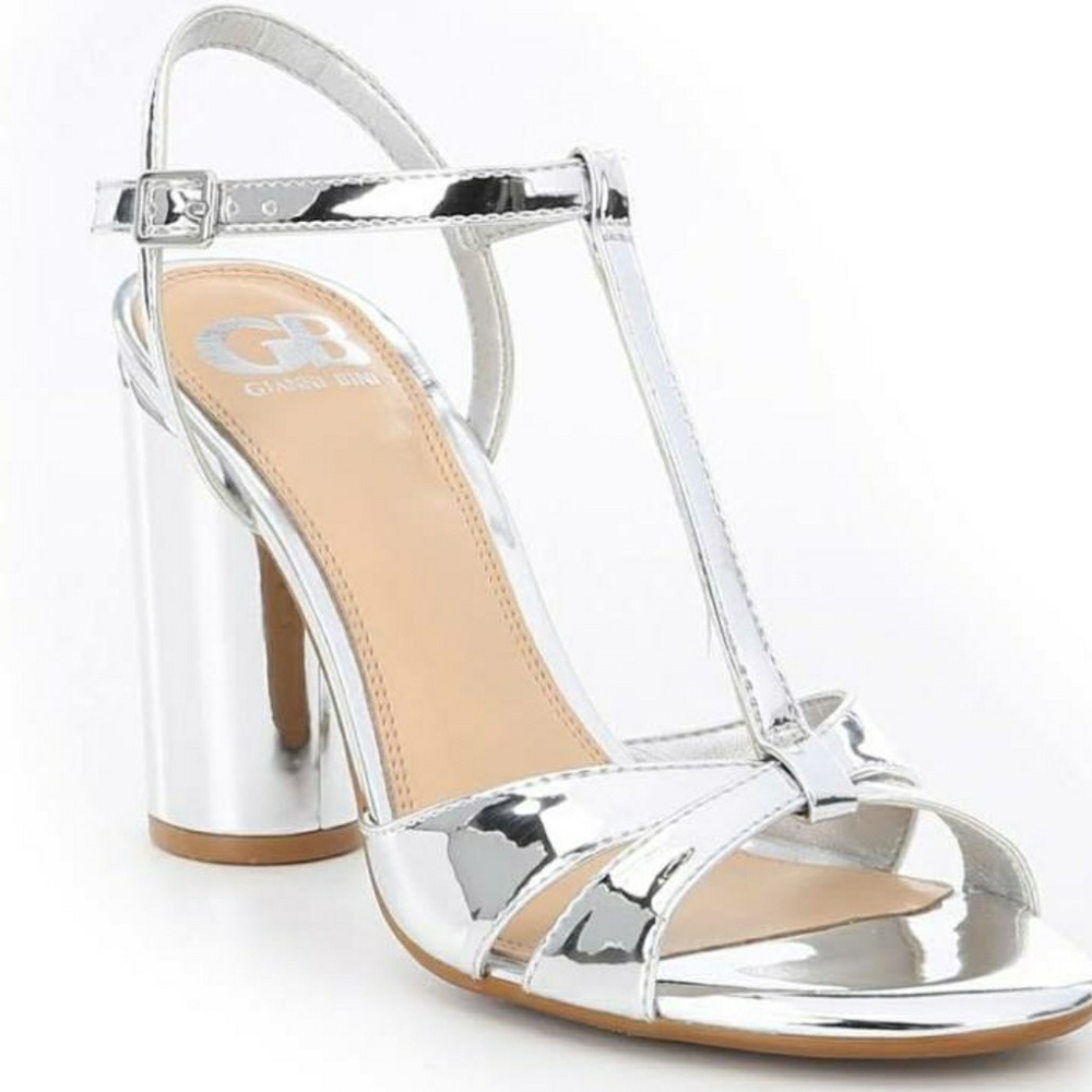 Gianni Bini cylinder heel silver sandals